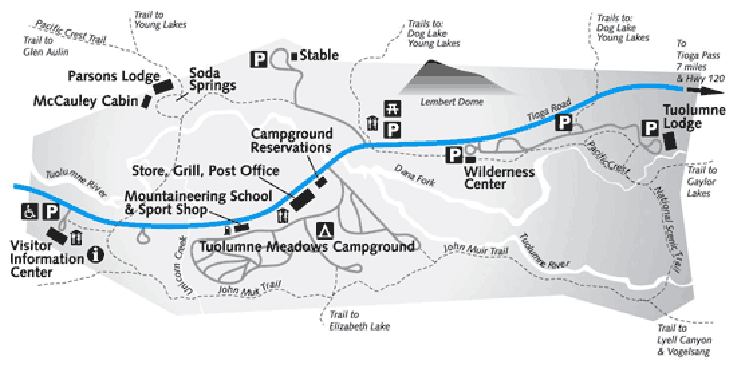 Tuolumne Meadows Wilderness Permit Station on a Map.